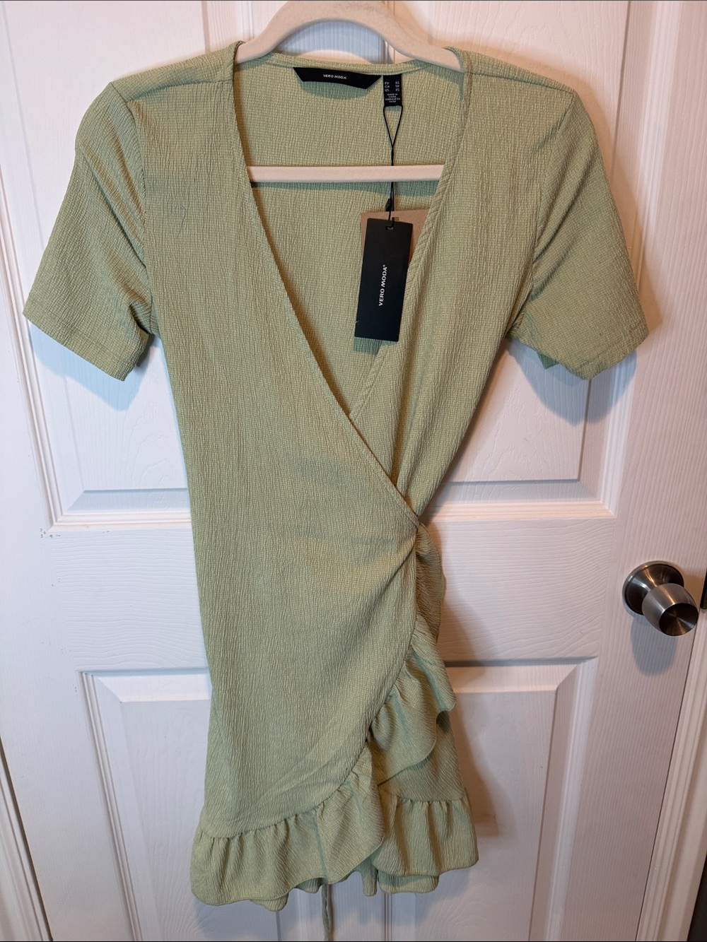 Vero Moda Sage Green Wrap Ruffle Midi Dress